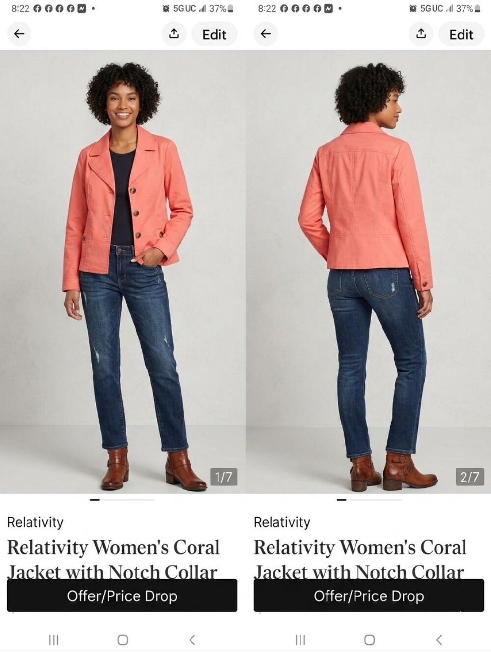 Relativity Women's Coral Jacket with Notch Collar